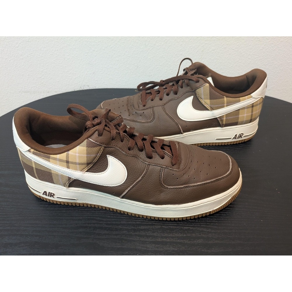 Nike Air Force 1 Shoes Mens Size 13 Brown Plaid Leather Low Top DV0791-200